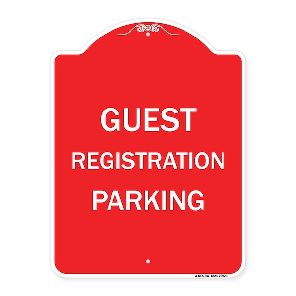 Signmission Designer Series Guest Registration Parking, Red & White Aluminum Sign, 18" x 24", RW-1824-23923 A-DES-RW-1824-23923 - main